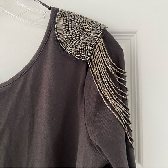 NWT H&M Charcoal Grey Bodycon Dress w/ Superhot Embellished Sequined Shoulders - Picture 6 of 12